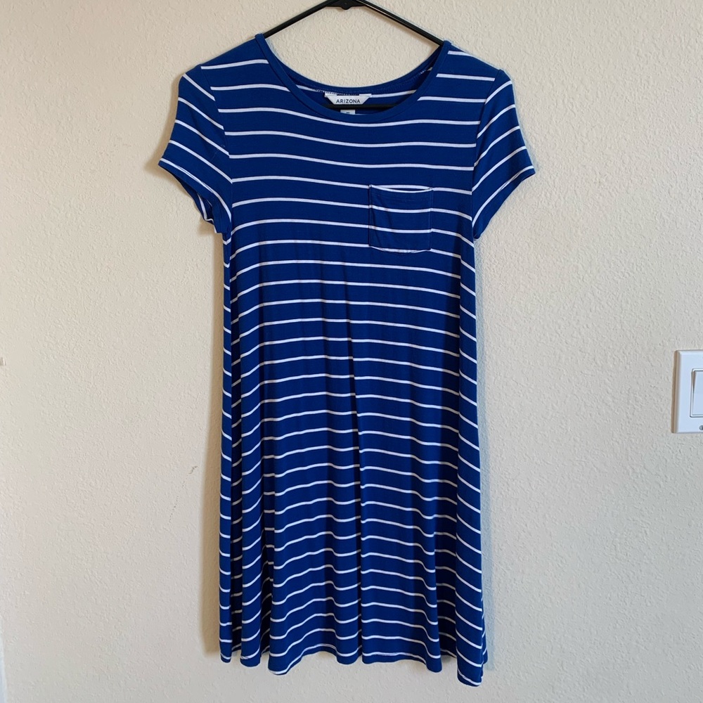 Blue and white striped casual dress